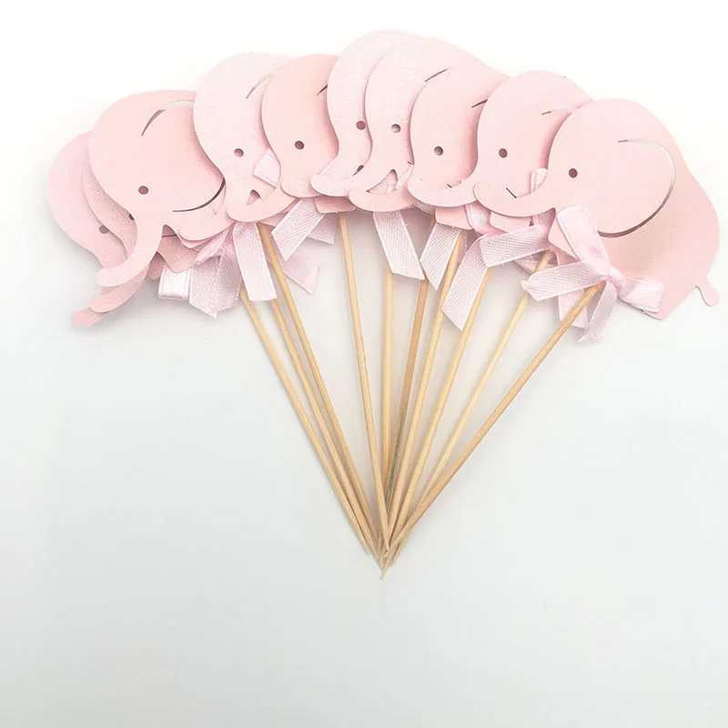 10 шт Baby Shower слон кекс топперы двухсторонняя вечеринка для мальчика день рождение Сувениры Торт Украшение еда выбор поставки - Цвет: PINK