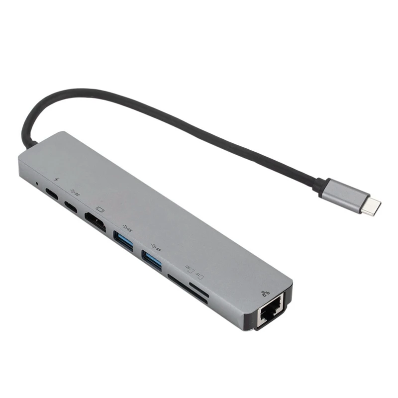 

8 In1 USB C концентратор USB-C для Тип-C с 2 портами (стандарт 3,0 4K HDMI RJ45 Ethernet адаптер с TF/Mini SD кард-ридер PD Зарядное устройство для