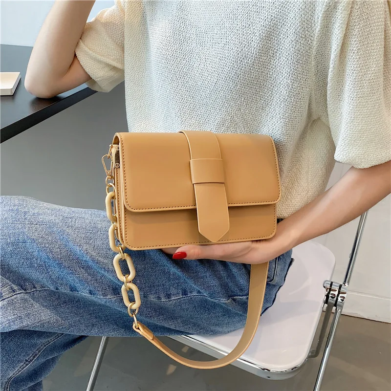 

Solid Color Square Pu Leather Crossbody Bags For Women 2021 Fashion New Shoulder Simple Bag Travel Small Handbags And Purse