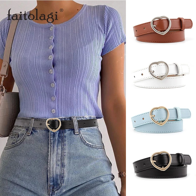 Ремень из искусственной кожи для женщин и девушек модный пояс с пряжкой в форме
