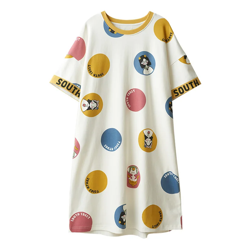 

Summer Ladies Short Sleeves And Medium Long Nightdress Plus Size 3XL Cotton Set Head Cartoon Nightgow Leisure Breathe Freely
