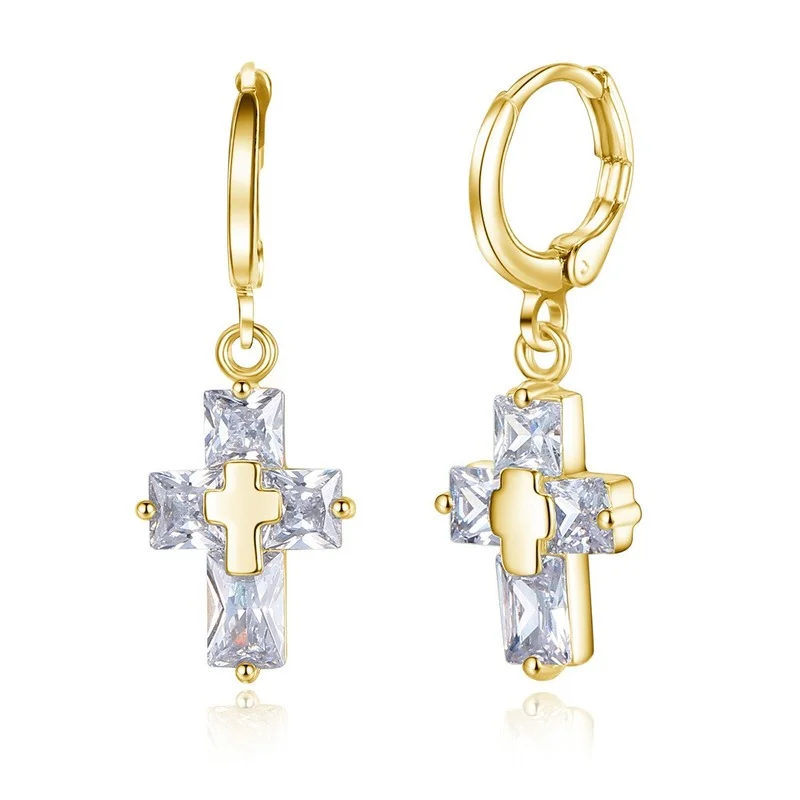 

Fashion temperament ear buckle female cross Zircon Earrings exquisite zircon ear buckle jewelry