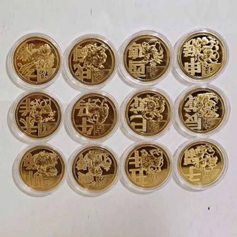 

China New Zodiac Commemorative Gold Coins Iron Coins Decoration Crafts Chinese Style Animal Ornaments Meaningful Artwork