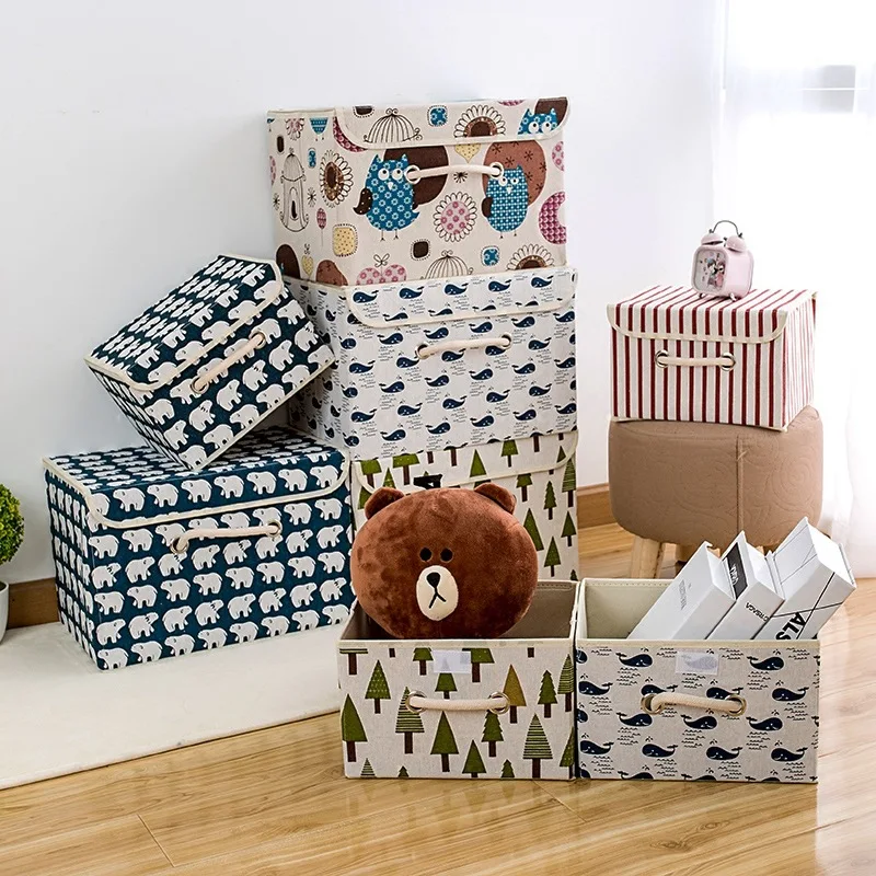 

Portable Folding Square Cotton and Linen Cloth Storage Box Wardrobe Storage Bins Organizer Portable Container Toys Storage Bag