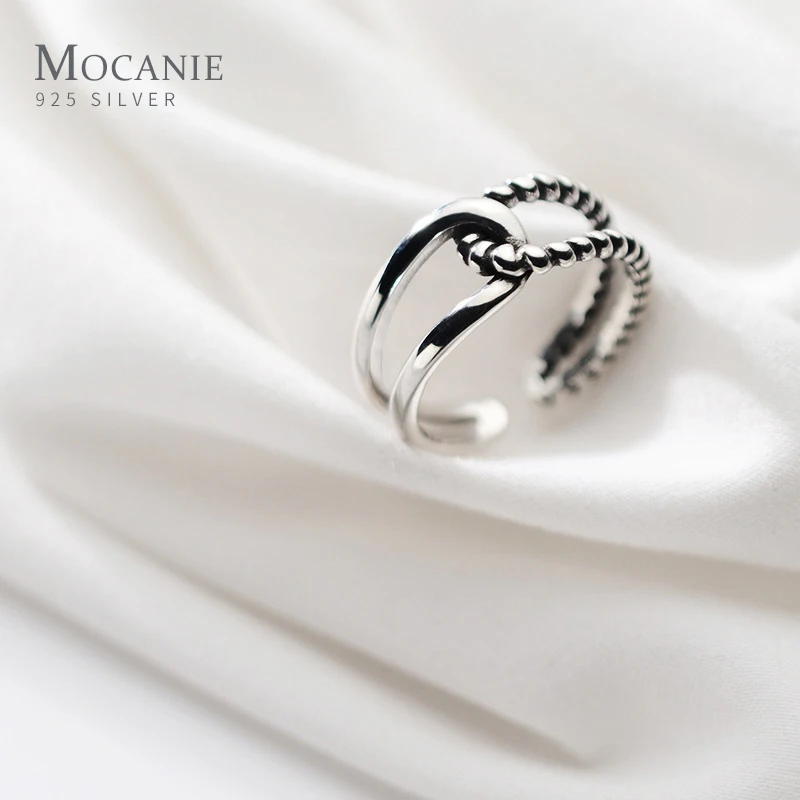 

Mocanie Vintage 925 Sterling Silver Twist Asymmetry Open Adjustable Finger Ring for Women Korea Style Simple Ring Fine Jewelry