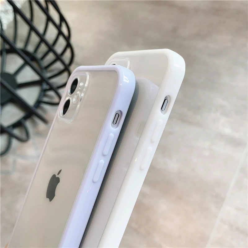 Candy Color Border Phone Case For iPhone 13 12 11 Pro Max XS Max XR X 7 8 Plus SE 2020 Transparent Camera Protection Soft Cover