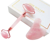 rose quartz silent jade roller massager for face pink stone anti cellulite wrinkle facial skin care massage roller lifting tool