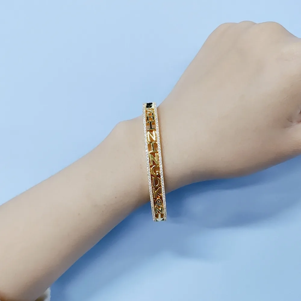 2021 New Diy Charms Bangle Bracelet Women Custom Name Bangle Personality Zircon Letters Bangle Design Slide Bracelet Gift