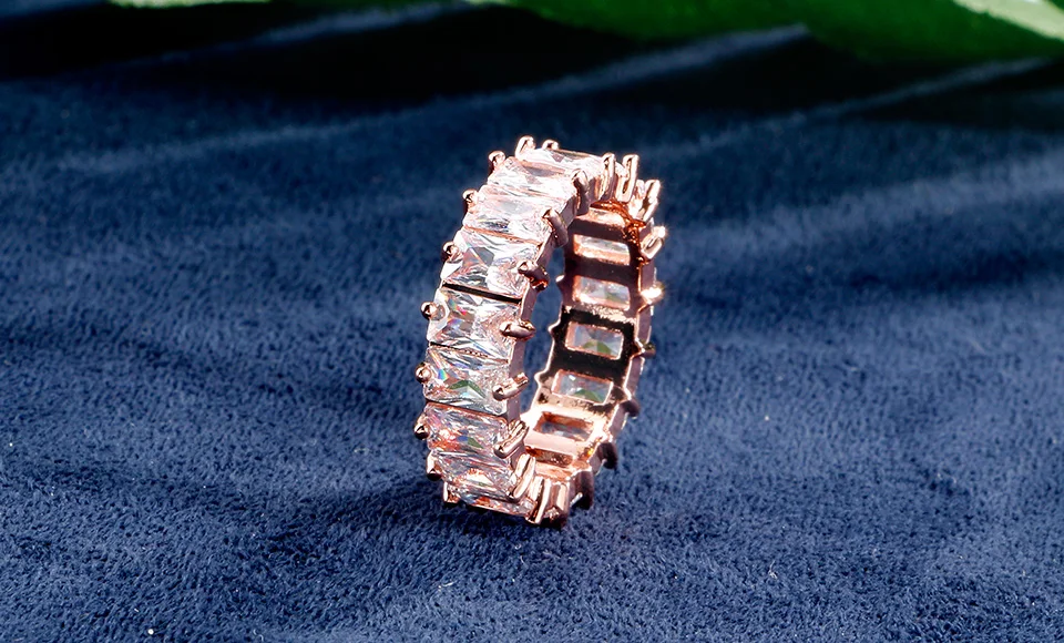 RAKOL New Luxury Charm AAA Baguette Cubic Zirconia Wedding Rings for Women Fashion Cz Crystal Ring Party Wedding Jewelry RR21197