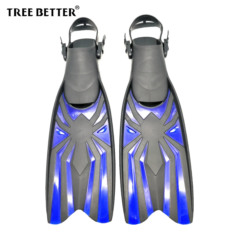 TREE BETTER Adult Snorkeling Swimming Fins Professional Frog shoes Diver Swim Foot Flipper Open heel long Diving Fins Blue S XL