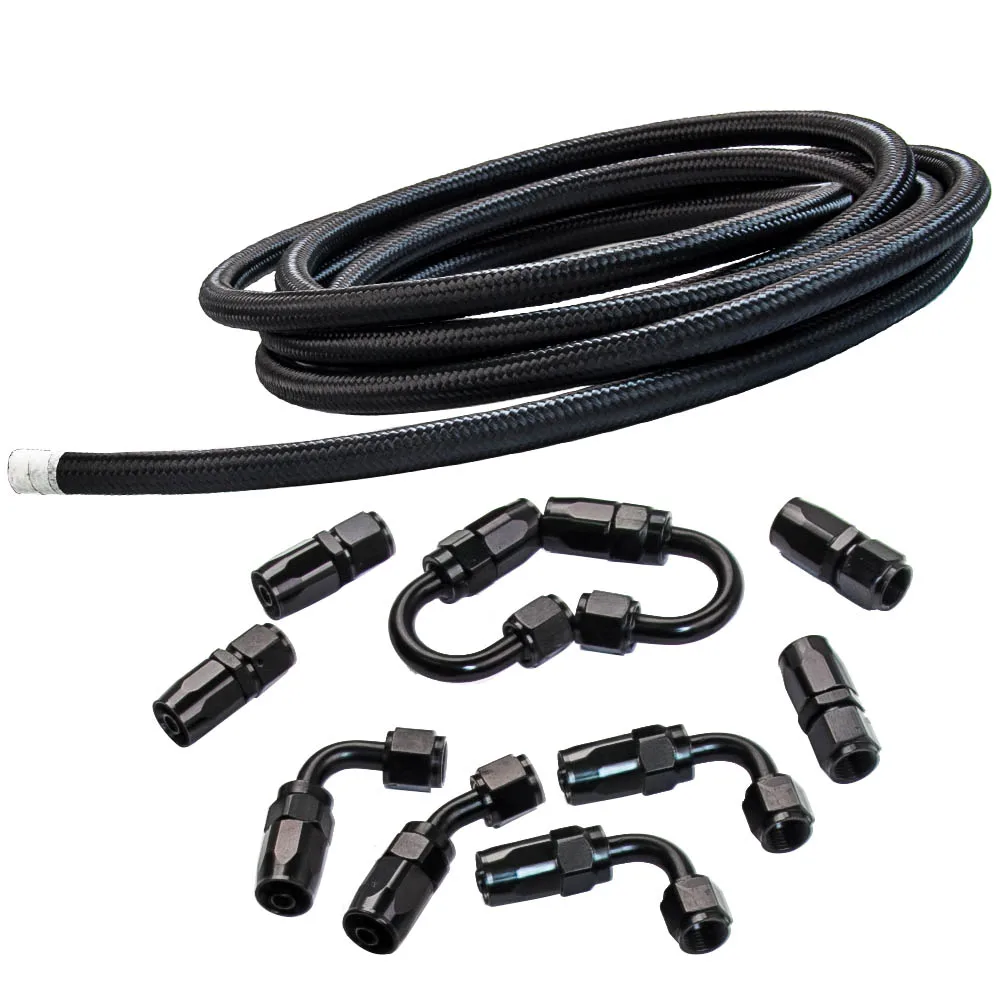 

11 шт. 5 м AN6 6AN из нержавеющей стали, плетеные Топливные Шланги, фитинги, адаптер, черный