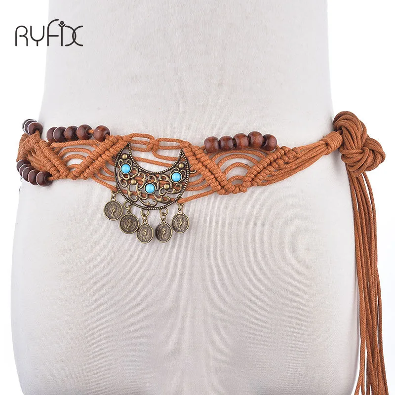 

Folk wind waxy rope weaving waist belt, waist rope tassel lengthening knotted skirt decorative waist chain belt BL1827