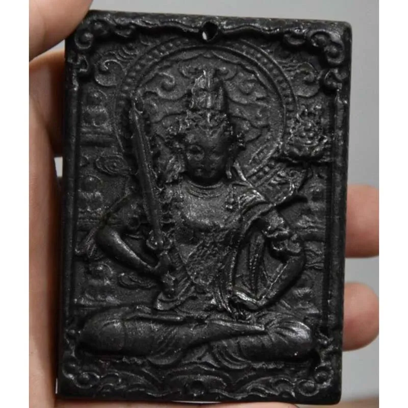 

Hongshan culture archaize black iron meteorite sculpture bodhisattva bi statue