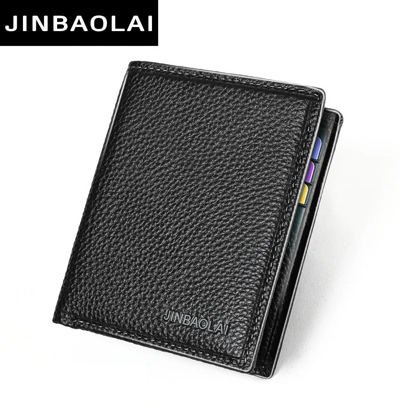 JINBAOLAI Simple Men Wallets Leather Genuine Card Holder Wallet Solid Short Male Purse Business Brand Wallets for men carteira