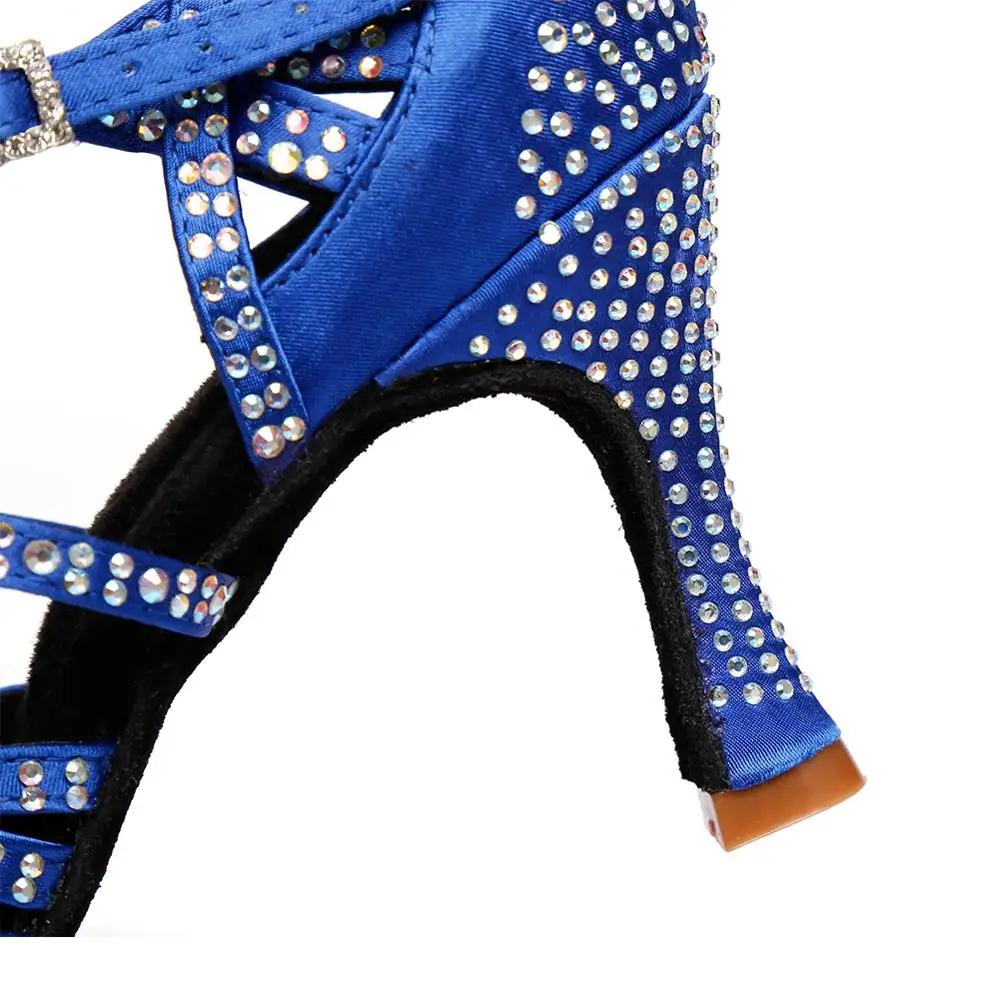Женские туфли для латиноамериканских танцев DKZSYIM Синие стразы танцевальные