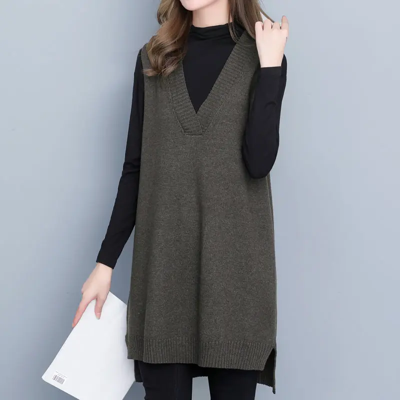 

Женский трикотажный жилет без рукавов, однотонный джемпер с V-образным вырезом, модель J220 на осень и зиму, 2022