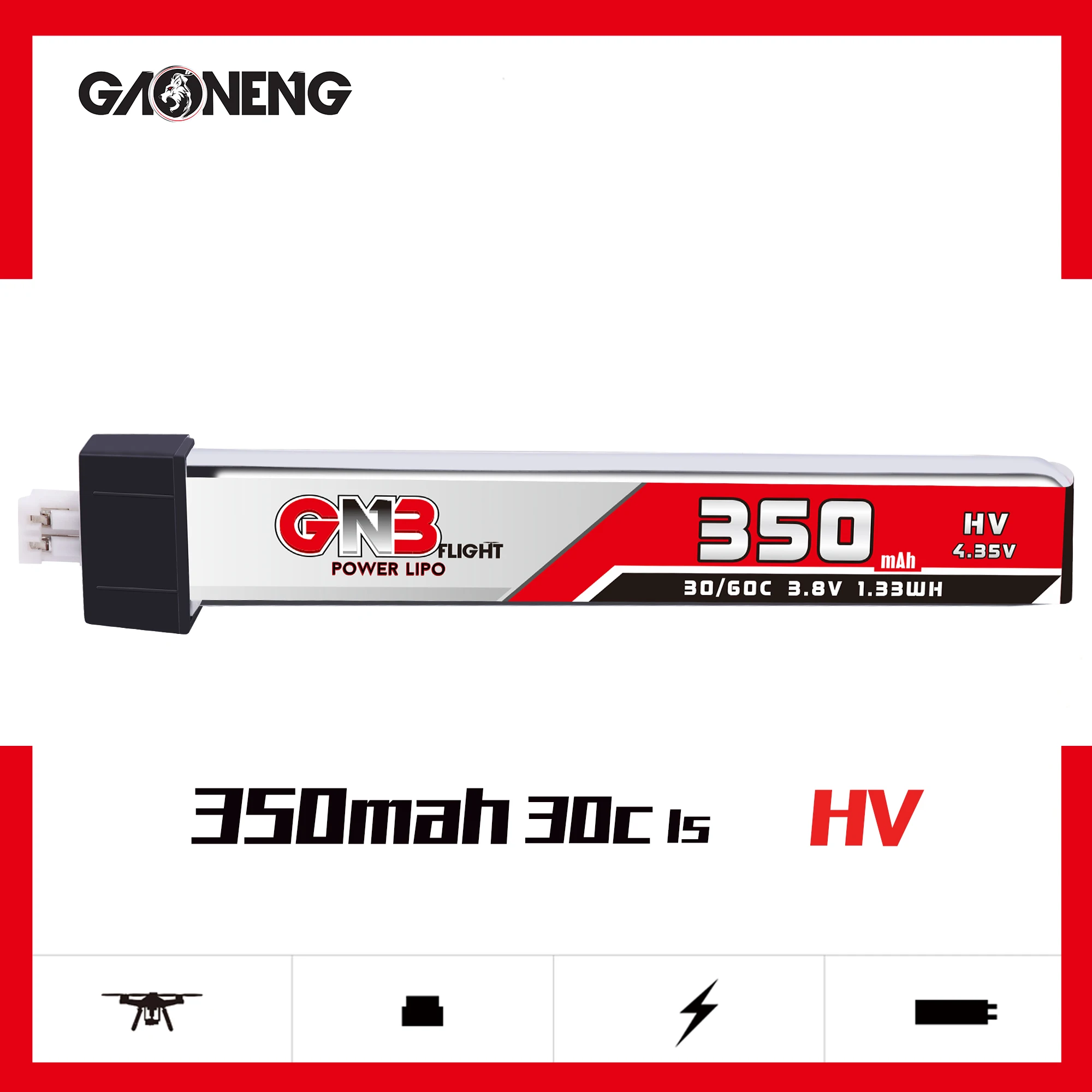 GAONENG 350 мАч 3 8 в 30C/60C LiHV Lipo аккумулятор PH2.0 разъем для Blade индуктора URUAV UR65 FPV Racing Cine