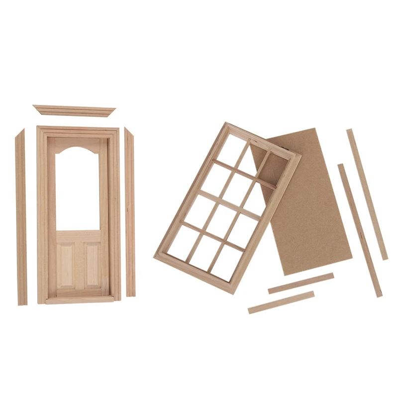 Wooden Traditional 12-Pane Window Frame 1:12 Scale Dollhouse Miniature &amp Door Furniture Model DIY Unp |