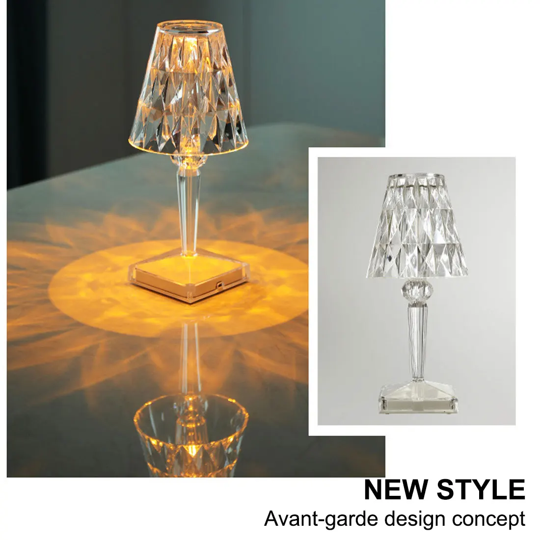 

Diamond Table Lamp USB Night Light Rechargeable Acrylic Decoration Desk Lamps Bedroom Bedside Bar Crystal Lighting Fixtures Gift