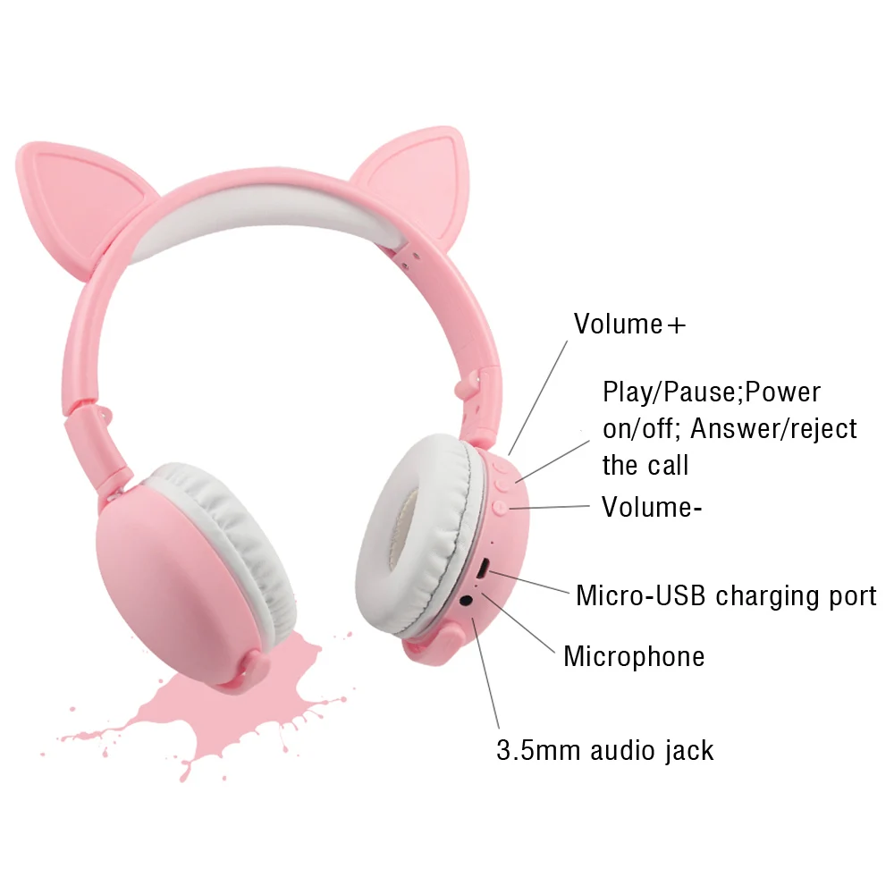 Милые Мультяшные беспроводные Bluetooth наушники складная гарнитура для девочек