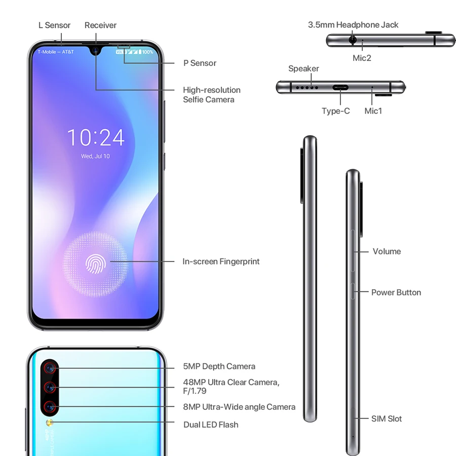 UMIDIGI X в отпечатков 6 35 активно матричные осид Дисплей глобальная версия 48MP
