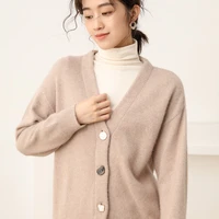 autumn and winter new style v neck thick mink velvet loose cardigan womens solid color inner base knitted commuter long sleeves