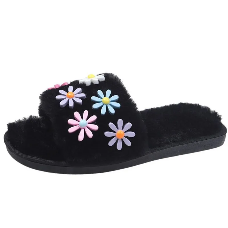 

2020 Autumn Winter Fashion Women's Slippers Home Ladies Casual Cute Casual Fur Female Slipper Flower Comfort Woman Indoor Soft