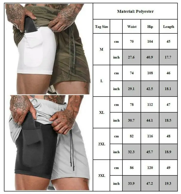 

New Style 2-in-1 Shorts Mens Running Workout Exercise Built In Pocket Jogger Sports Pants Universal Fashion