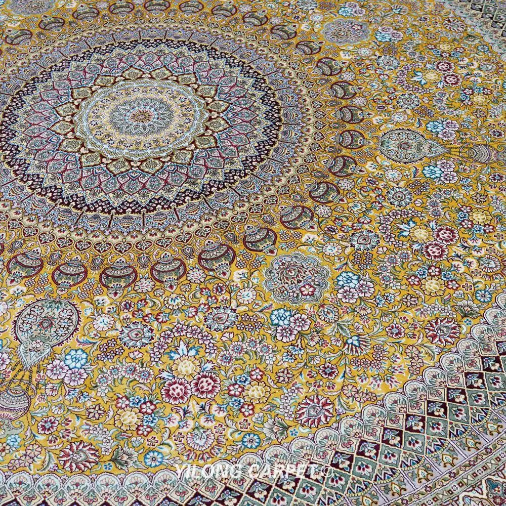 Goede Yilong 10 'X 10' Traditionele Tapijt Gele Bloemen Handgeknoopte Perzische Zijden Ronde Tapijt (TJ157A)