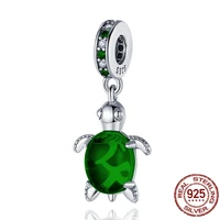 925 sterling silver trendy green zircon sea turtles charms fit original 3mm braceletbangle making diy jewelry for women gift
