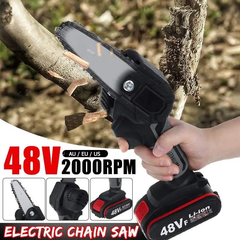 

1200W 4 Inch Mini Electric Saw Chainsaw 48V Rechargeable Garden Tree Logging Saw Woodworking Power Tools Wood Cutter EU Plug