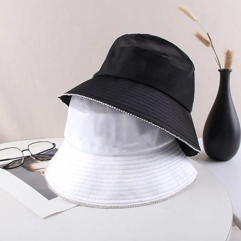 2021 new fashion rhinestone fisherman hat sunshade hat lady summer thin air permeable sunscreen outdoor leisure basin hat