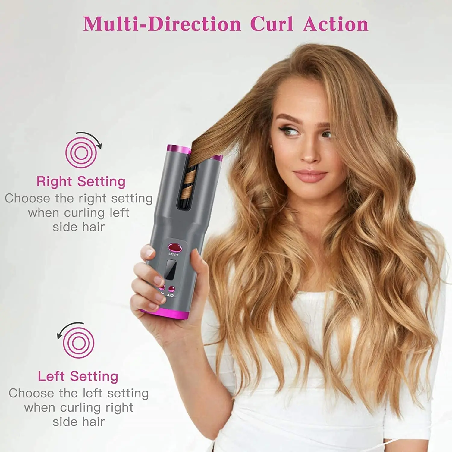 

Automatic USB Charging Curling Wand Hair Styling Tools Auto Hair Curler with 6 Temperature & Timer Settings Fast Heated