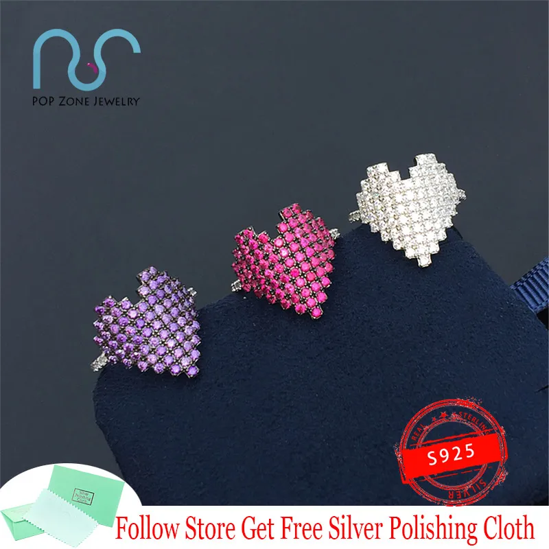 

ARC EN CIEL Series Ring Rainbow Silver Pixel Heart Red Purple Ring Mosaic S925 Silver Luxury Ring Valentine's Day Jewelry Gift