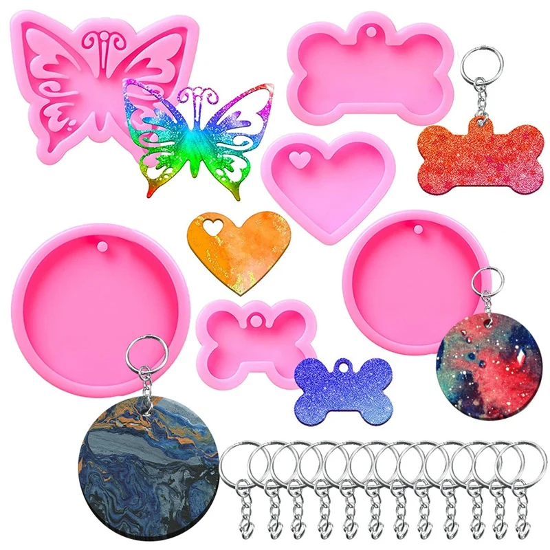 

6Pcs Silicone Keychain Molds with 12Pcs Key Rings, 12Pcs Jump Rings for Epoxy Pendant DIY Crafts