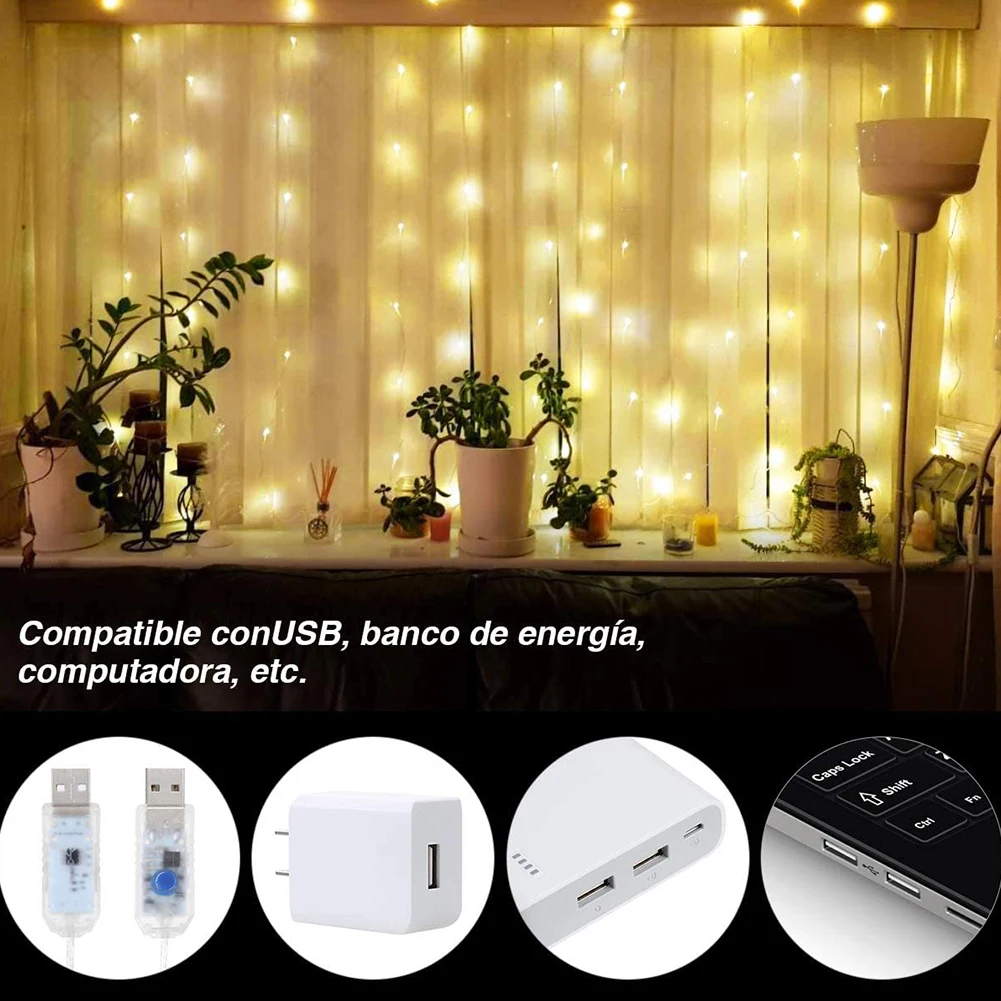 

8 Modes 300 LED 3m Fairy String Lights Remote Control USB Garland Curtain Lamp for Home Party New Year Christmas Decoration