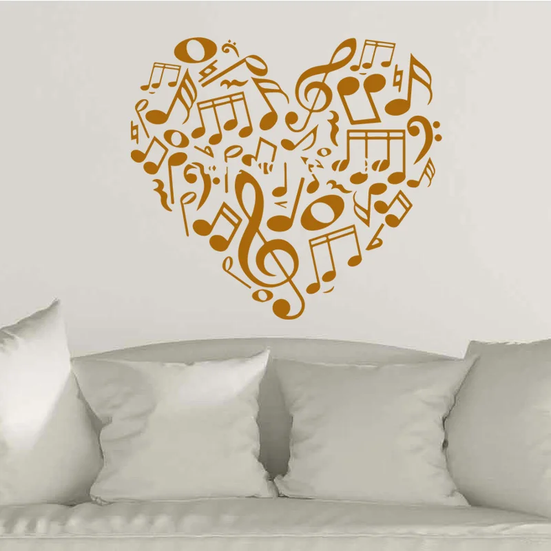 Наклейка на стену в виде сердца с музыкальными нотами украшение для спальни
