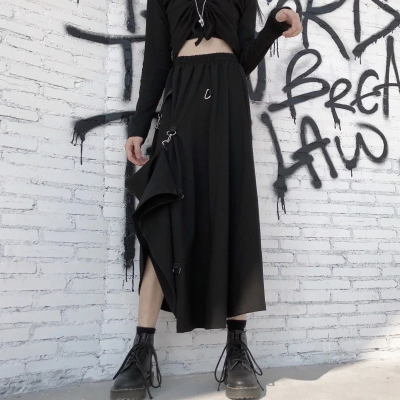 

Korea Ulzzang casual women gothic skirt Lolita long plus size dark loose hip-hop punk High Waist streetwear black women's skirts