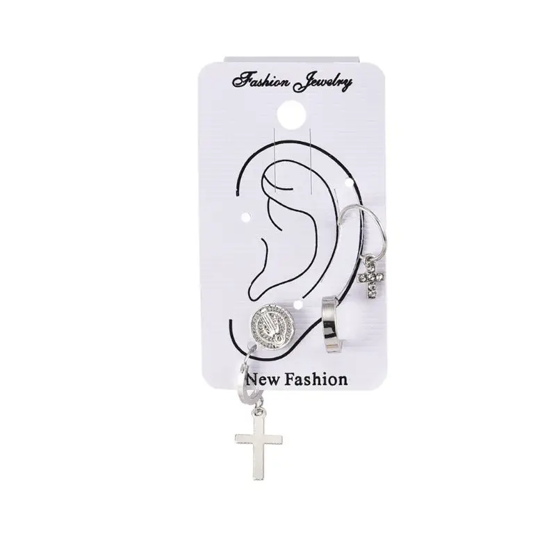 

4Pcs Antique Silver Assorted Religional Cross Pendant Virgin Mary Hoop Earrings