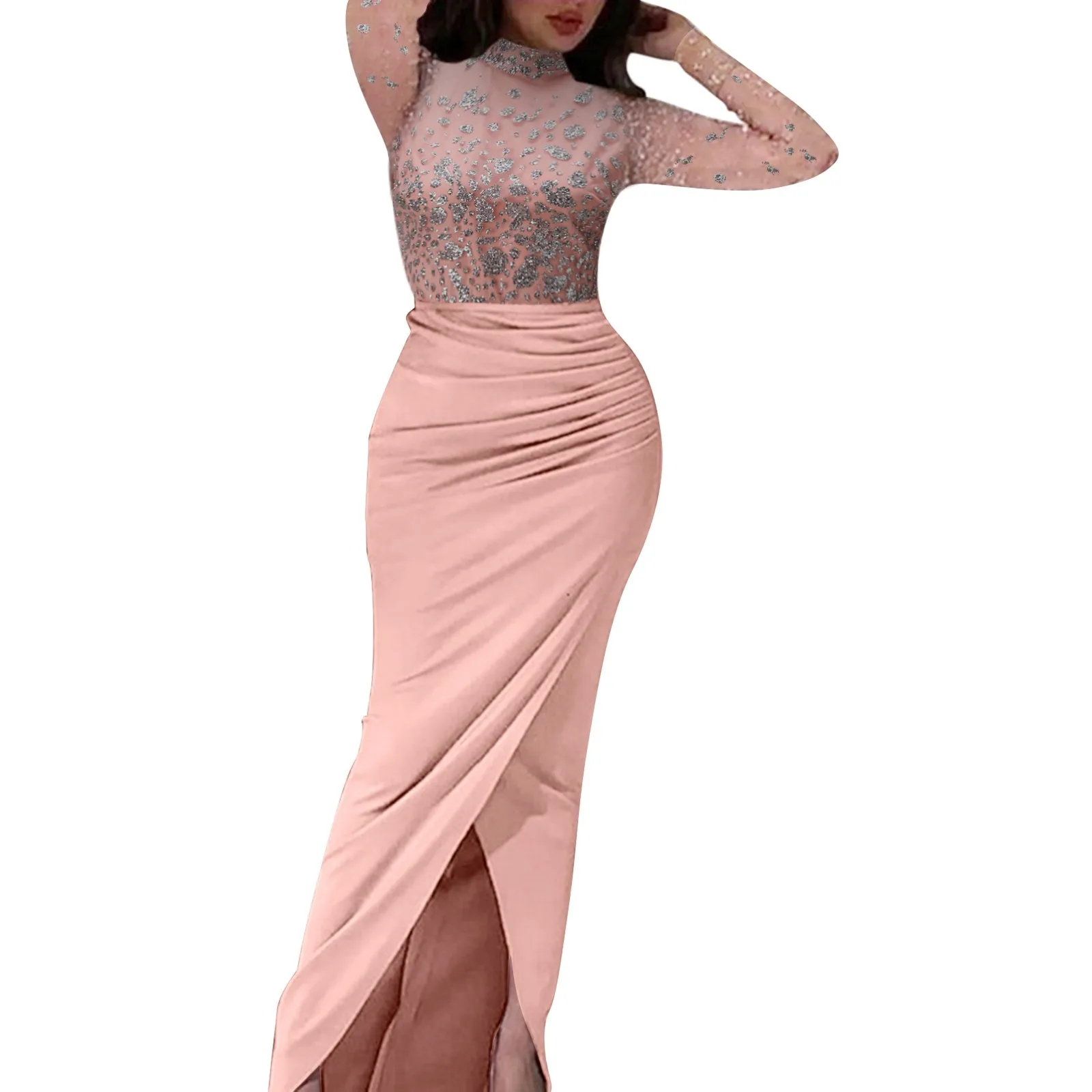 

Модное женское платье с длинным рукавом, прозрачное Сетчатое платье с рукавом, повседневное Вечерние вечернее платье, сексуальные облегающ...