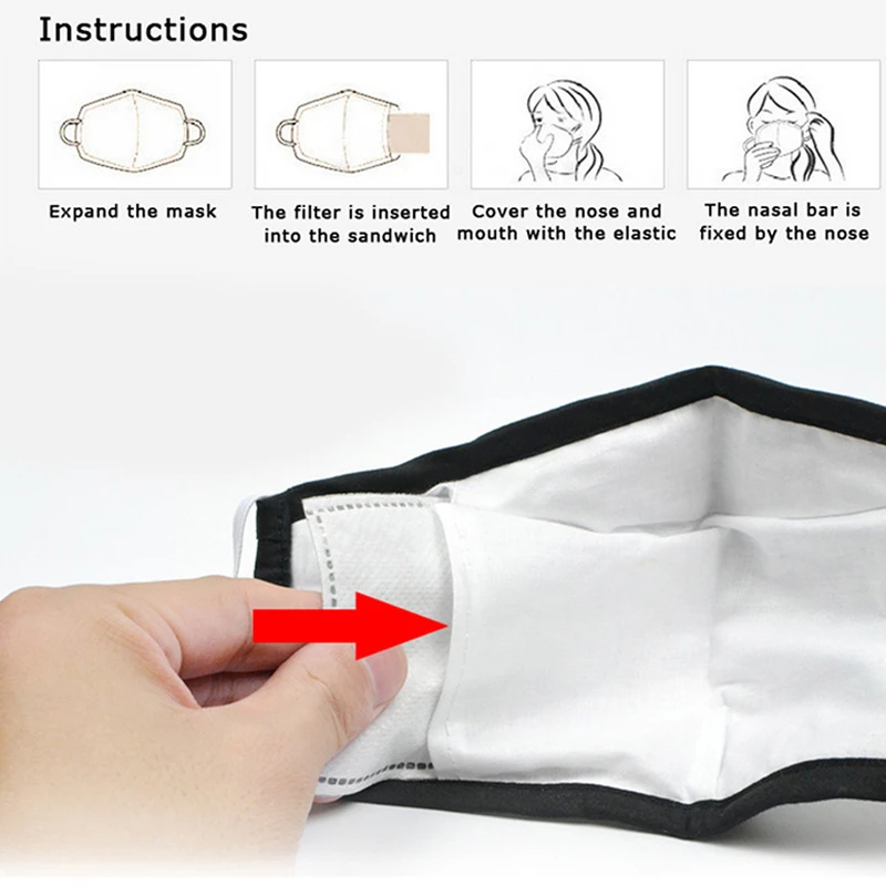 Хлопковая маска для лица с фильтром Pm2.5 дышащая из активированного угля