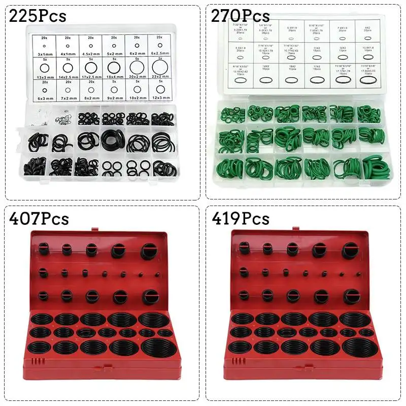 

225/419 pcs Rubber O Rings Seals Rubber O-Ring Washer Seals Watertightness Assortment Different Size With Plastic Box Kit Set