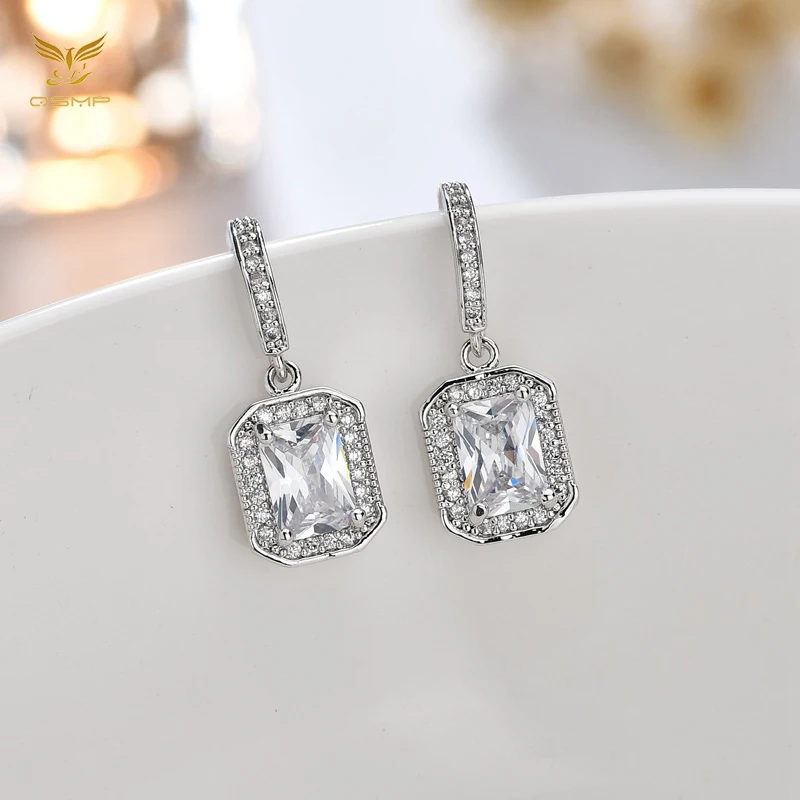 

XF-EH014 Womens Fashion Korean Earrings Jewelry for Women Square Zircon Earrings Gift Earrings for Women 2020
