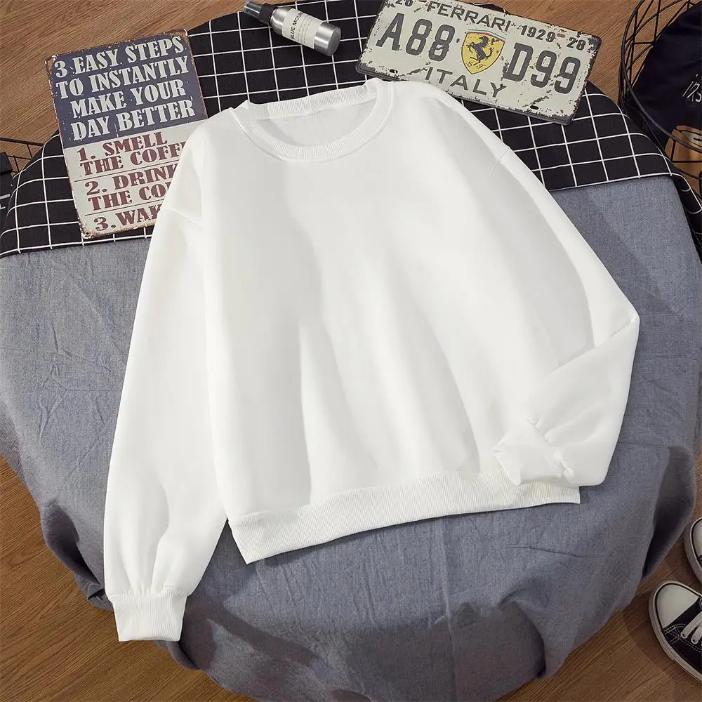 Crewneck Gray Hoodies Vintage Plain Sweatshirt Pullover Top Women Casual Loose O Neck Sweetshirts Loose Fit Winter Velvet Coat