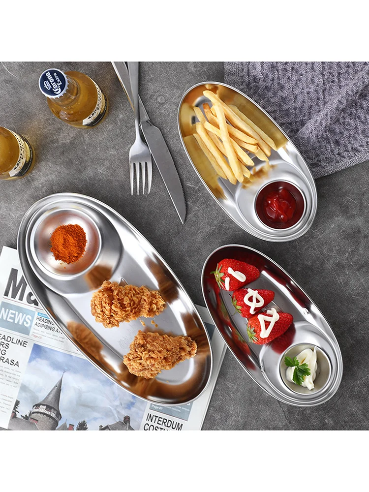 S/L сетчатая тарелка 304 для закусок из нержавеющей стали разделенная овальная с