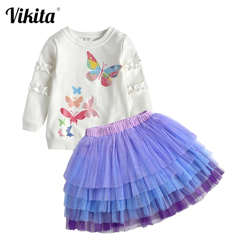 VIKITA/хлопковая футболка для маленьких девочек Футболка и несколько юбок пачек