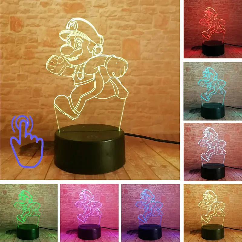 Touch Switch Супер Марио модель 3D Иллюзия светодиодный ночной Светильник Красочные мигающий светильник светится в темноте Super Mario Bross рисунок игрушки для детей - Цвет: Touch Switch