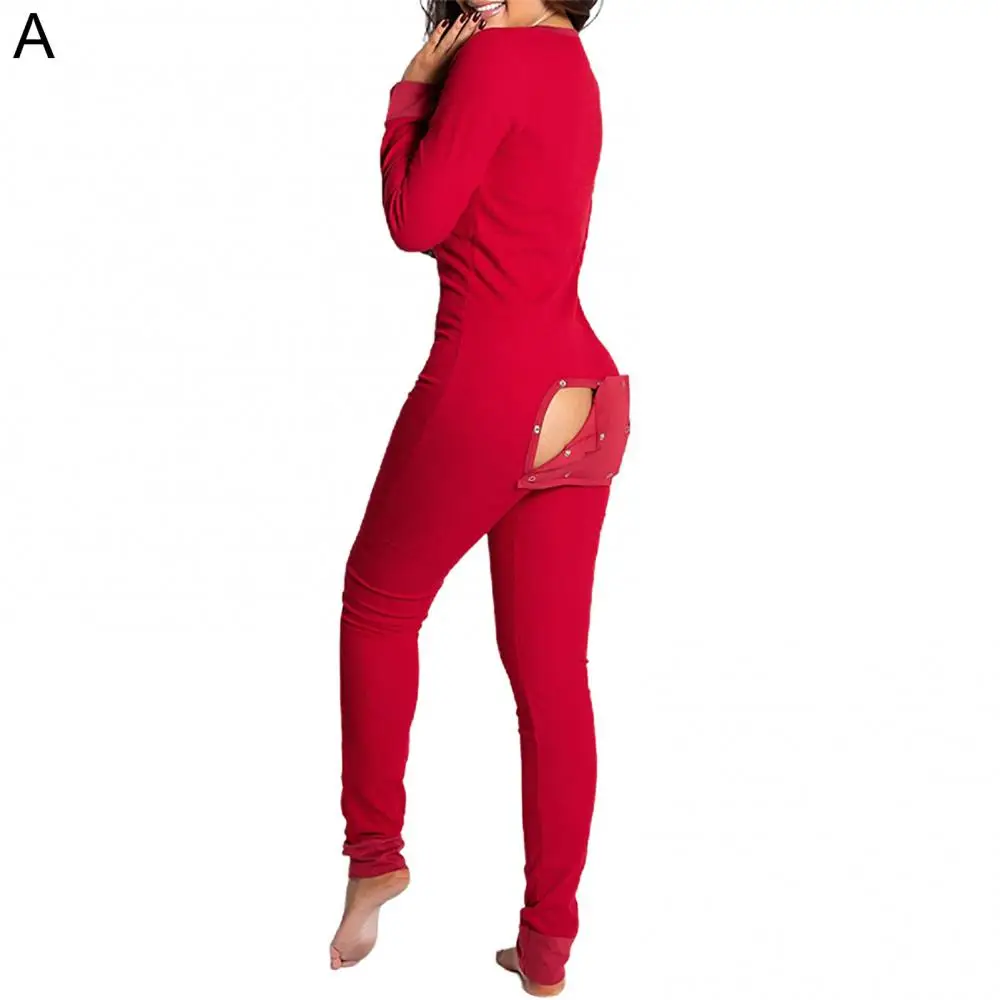 2022 Women Christmas Onesies With Butt Flap For Adults Sexy Sleepwear Romper Open Butt Pajamas Jumpsuit Xmas Pyjama Long Nightie