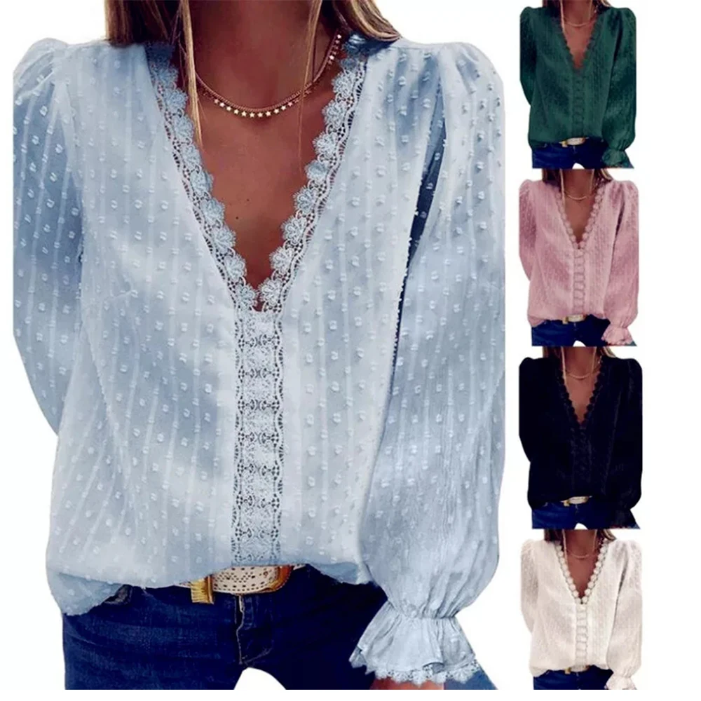 

New Summer Chiffon Tops Tees Women Blouses Plus Sizes Crotchet Boho Floral Elegant Lady Sexy Lace Casual Embellished Shirts