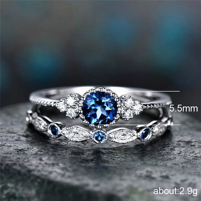 2pcs/set Zircon Silver Plated Ring Simple Luxury Jewelry For Women Girls Fashion Wedding Party Gifts Size 6-10 | Украшения и